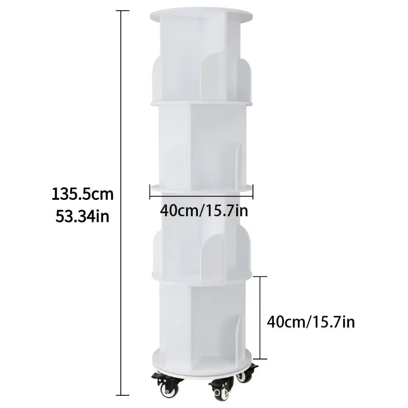 rotating stackable bookshelf organizer with wheels