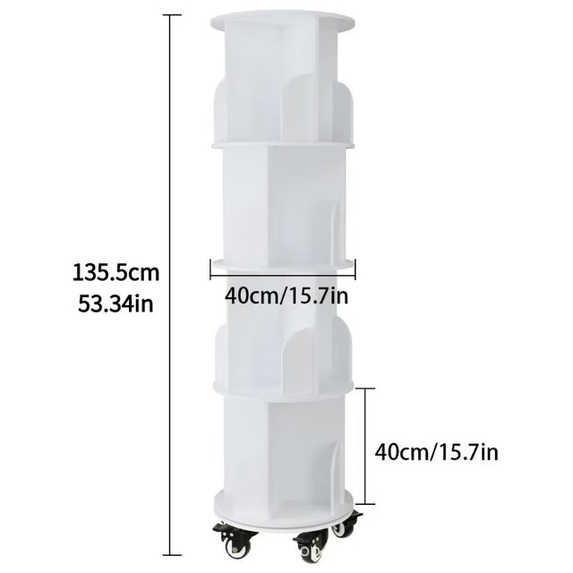 rotating stackable bookshelf organizer with wheels