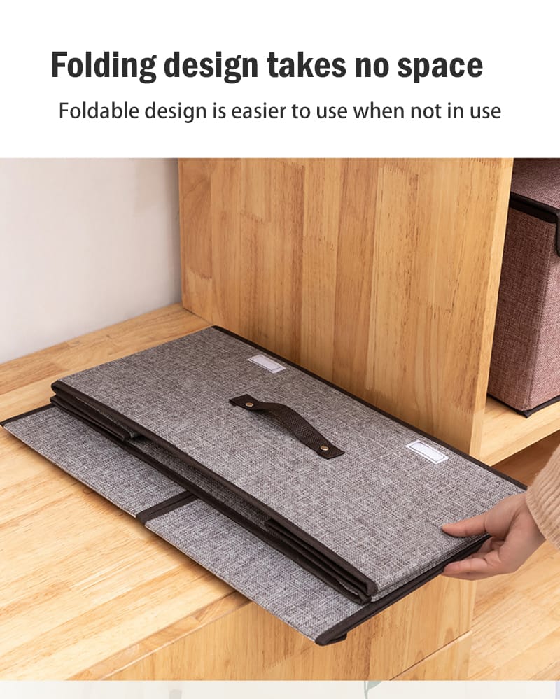 Foldable cotton linen closet storage box with double cover organizer