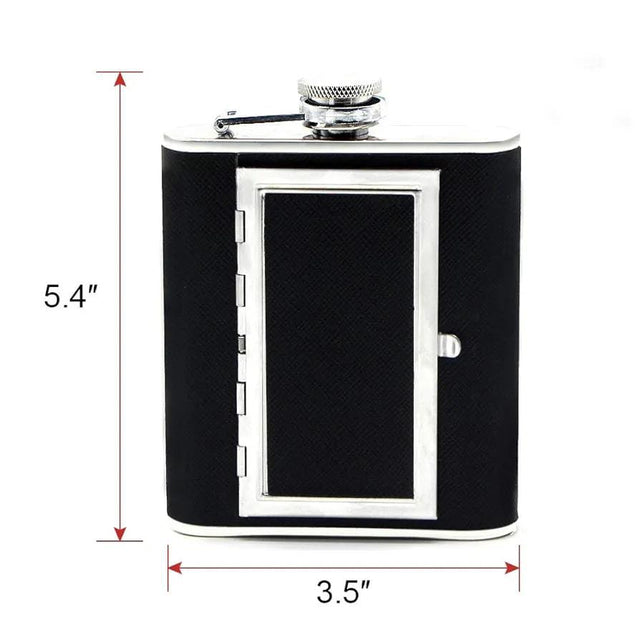 Stainless steel hip flask with a hidden cigarette storage