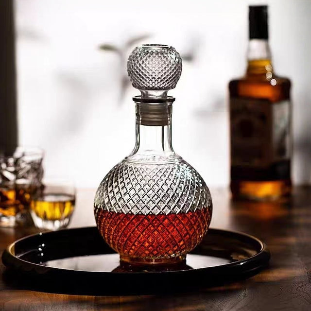 Diamond Quilted Round Clear Glass Decanter