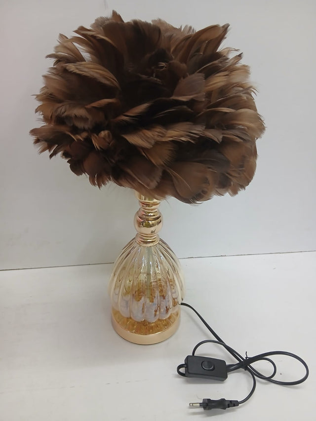 Feather Table Lamp with Fairy Lights — Glass Base