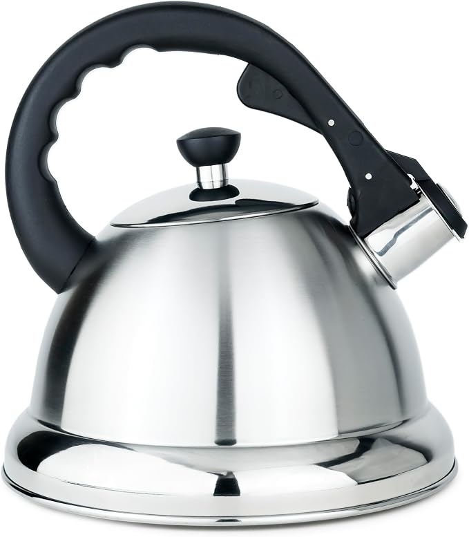 Whistling kettle brushed stainless steel black handle stovetop — iDecorators Kenya