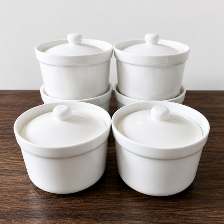 White Ceramic Lidded Pots Set Kitchen Storage —