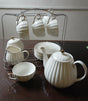 White ceramic ribbed tea set with stand teapot cups saucers — iDecorators Kenya
