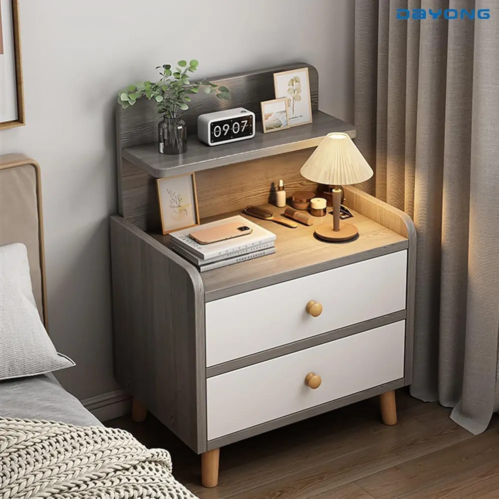 Wooden Bedside Table with Drawer — Sturdy Storage Nightstand rem