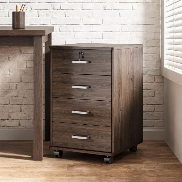 Wooden Multi-Purpose Cabinet with Lock and Wheels — 37x34x65cm rem