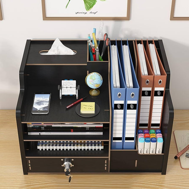 Wooden desk organizer with drawer multi tier office storage — iDecorators Kenya