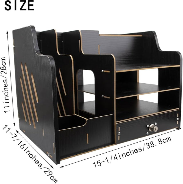 Wooden desk organizer with drawer multi tier office storage — iDecorators Kenya