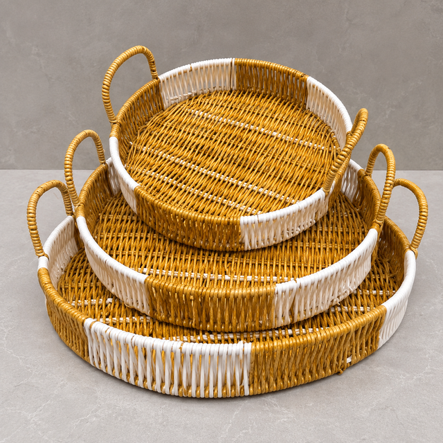 Woven Serving Tray Set with Handles – 3 Piece maf