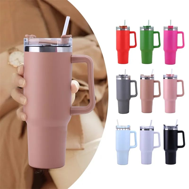 Stainless Steel Tumbler with Handle &  Straw Lid, Insulated Reusable Stainless Steel Travel Mug 1.2LITERS