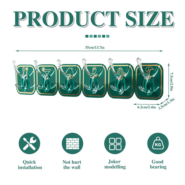 Wall-Mounted 6-Row Self-Adhesive Sticky Hook Set