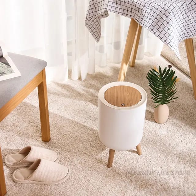 Nordic Style Garbage Container With Wood Grain Cover