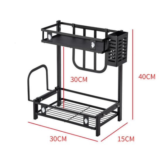 2 Tier multi functional spice storage rack with cutlery, knife chopping board holders