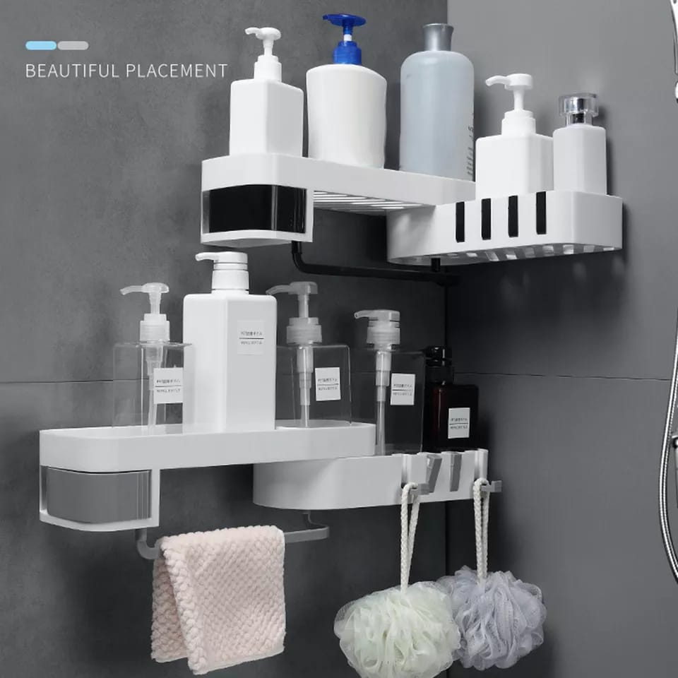 Rotating corner bathroom organizer