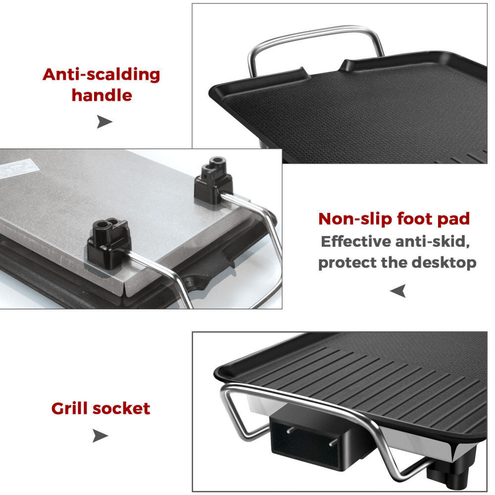 Electric BBQ Grill Pan – Multifunctional Non-Stick Griddle 68cm × 28cm grill surface
