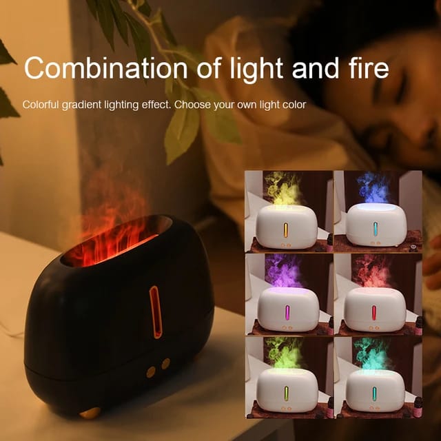 Portable Colorful Cool Mist USB LED Room Fire Flame Humidifier Aroma Essential Oil Diffuser