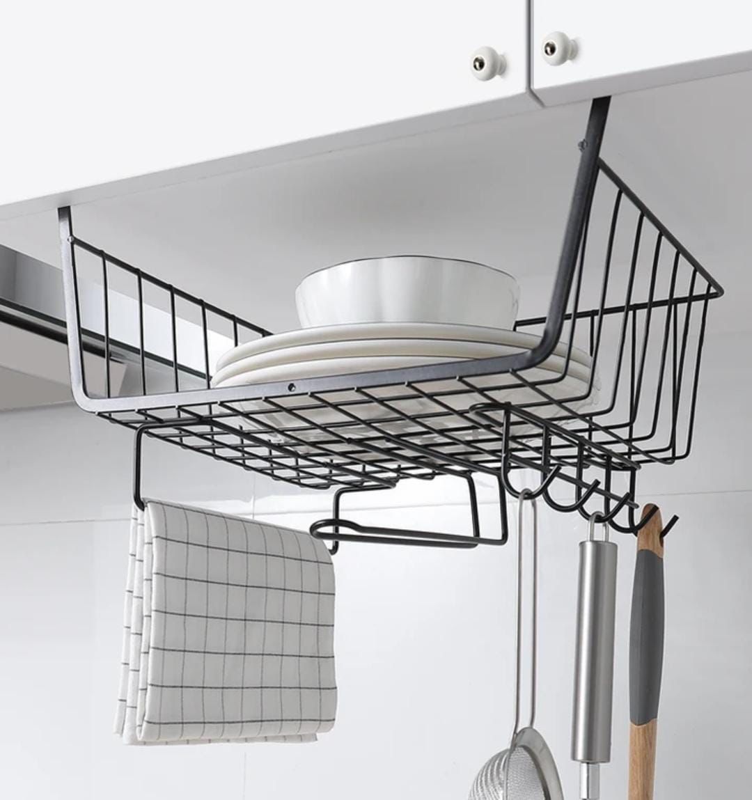 Metallic under shelf rack  with hooks