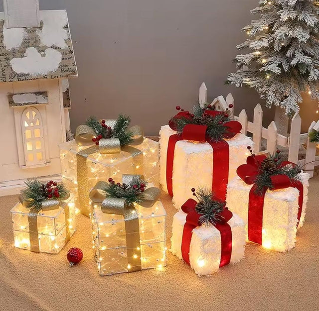 3-Piece Lighted Christmas Gift Box Decoration Set