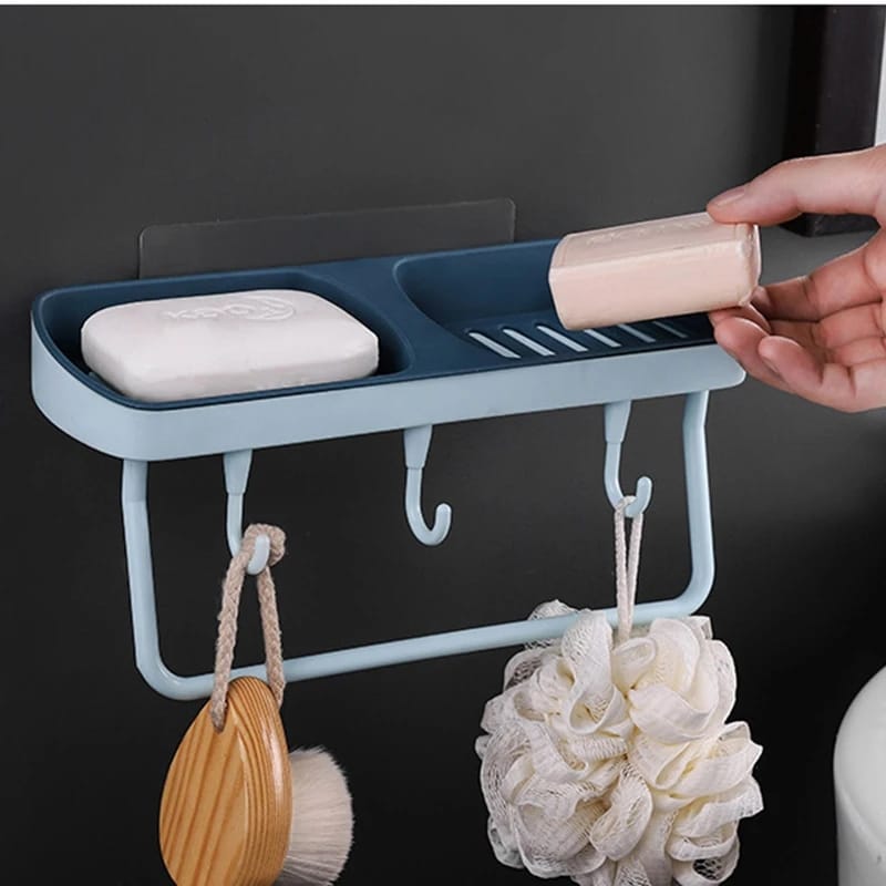 Double walled soap holder with hooks