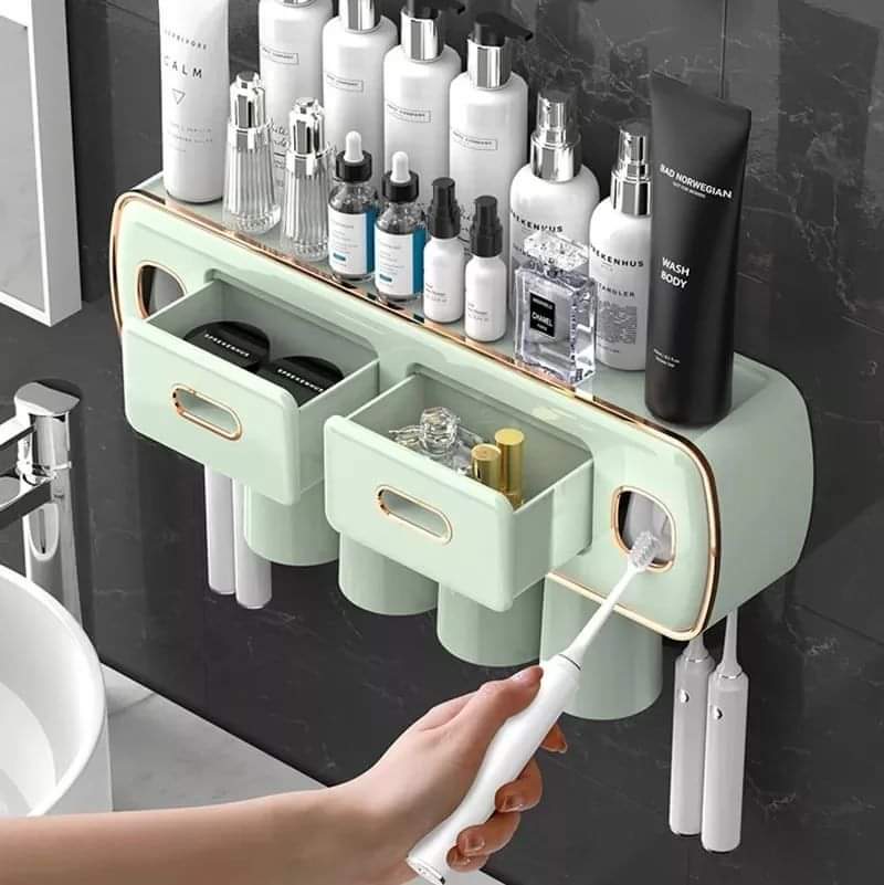 Wall Mounted Self-adhesive Toothpaste with Toothbrush Holder/Bathroom organizer