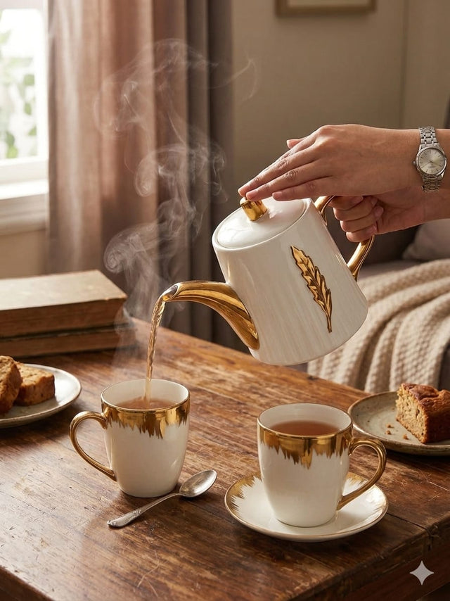 Gold detail kettle +4pc cups