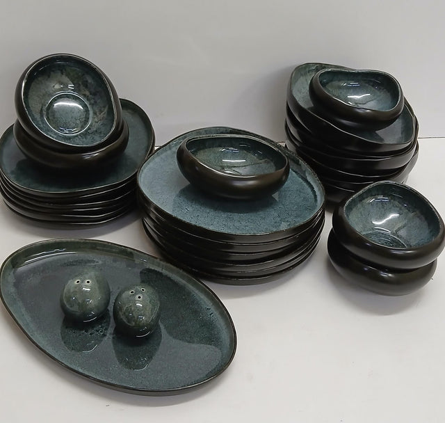 Stoneware dinner set teal charcoal reactive glaze table setting — iDecorators Kenya