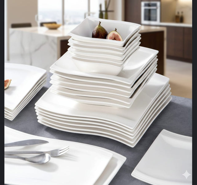 fancy square dinner set with lines 18pcs set