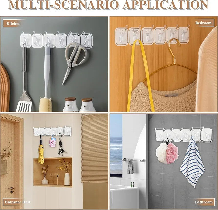 Wall-Mounted 6-Row Self-Adhesive Sticky Hook Set