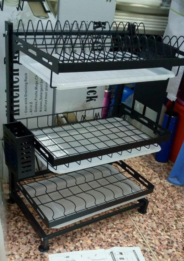 height adjustable High quality dishrack with drain trays, chopping board and cutlery holders