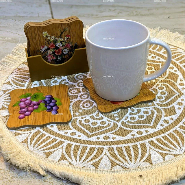  bamboo printed coasters set with holder in Kenya