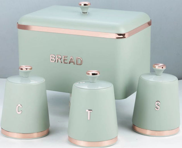 Bread Bin With Three Canister Set With Touch Of Gold