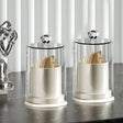 2Pcs luxury transparent toothpick holder set with silver lids and crystal-style knobs for modern dining tables in Kenya.