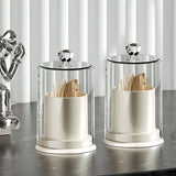 2Pcs luxury transparent toothpick holder set with silver lids and crystal-style knobs for modern dining tables in Kenya.