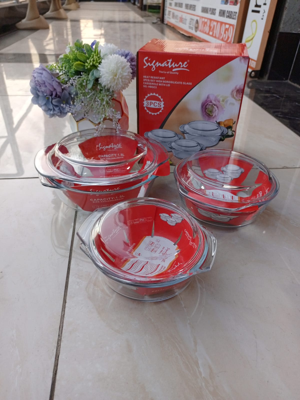 High Borosilicate Glass Casserole with lid 3pcs/set