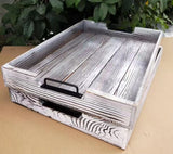 Fir wood serving tray with metal handle