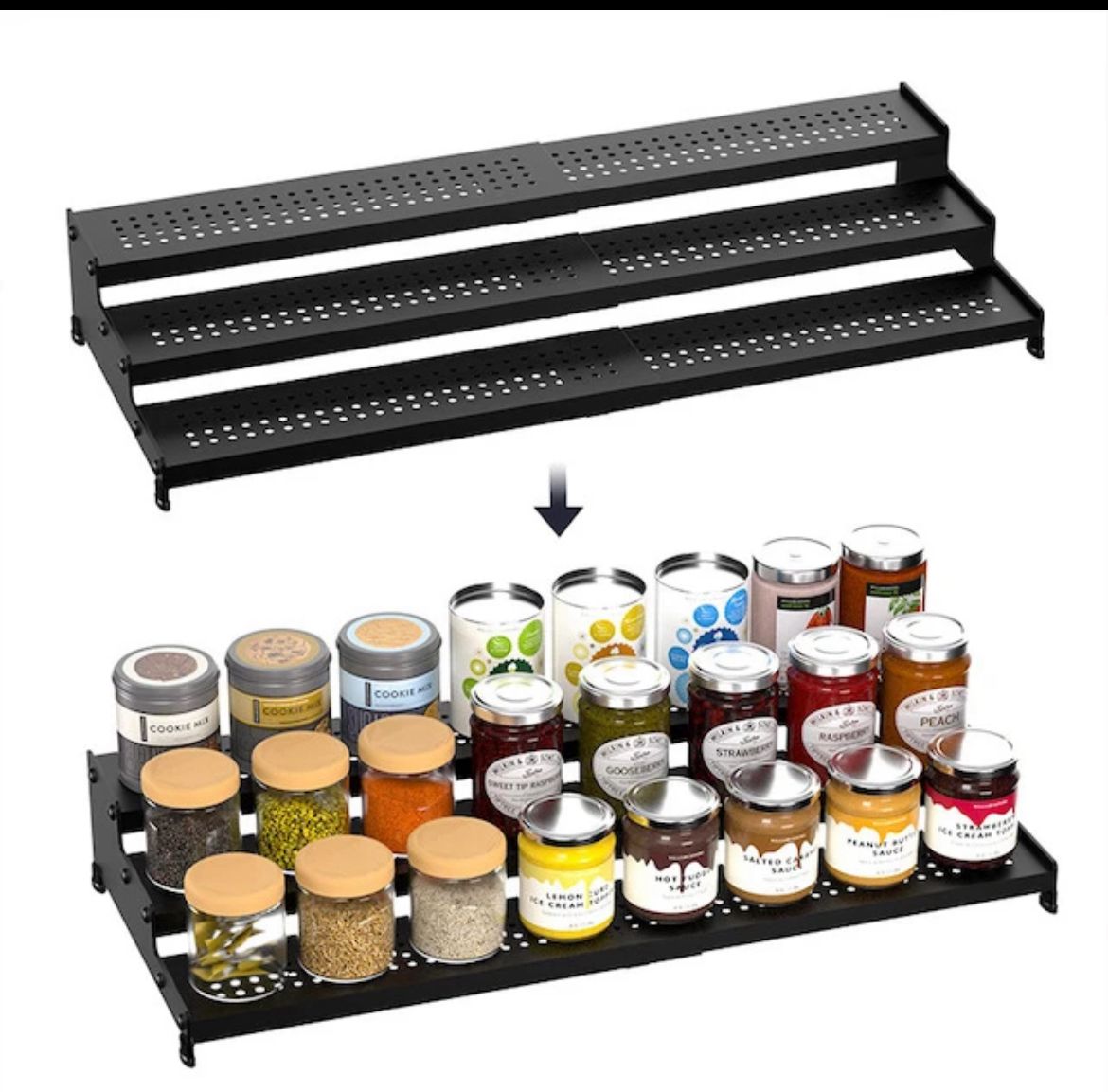 Expandable 3tier metallic spice/cosmetic display rack