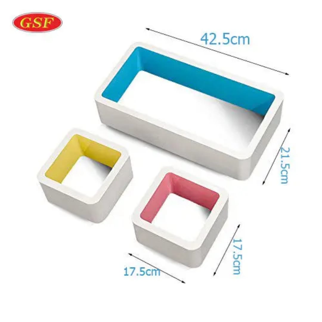 Plastic-Wood Floating Shelves – Set of 3  ( 42.5×21.5 cm & 17.5×17.5 cm sizes)
