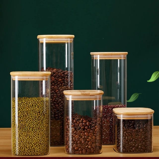 Mason Candy Jars for Spices Bamboo Cover Containers Glass Jars with Lids Cookie Jars Kitchen Jars and Lids