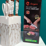 Marble coated 7pcs knife set come with box has a knife sharpening pot