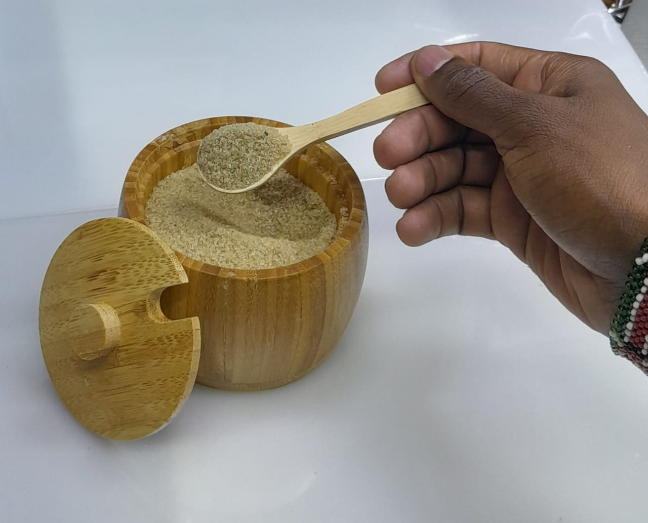 320ml Bamboo sugar dish with bamboo teaspoon