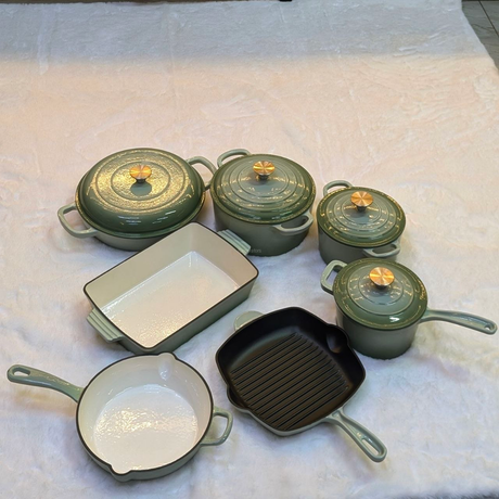 Luxury Green Cast Iron Cookware Set (11pcs)