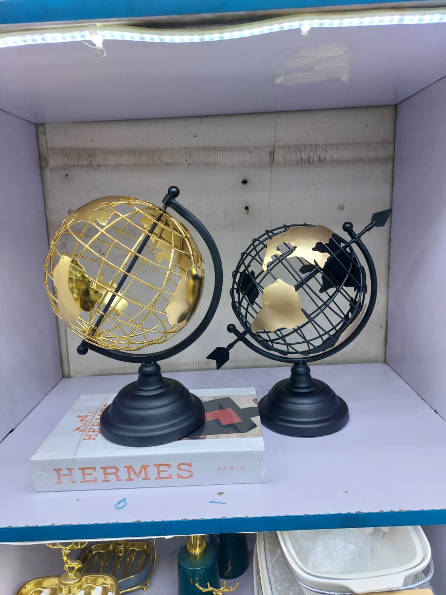 World Map Armando gold perforated table globe with black base