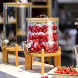 Borosilicate glass drink dispenser with faucet and bamboo stand