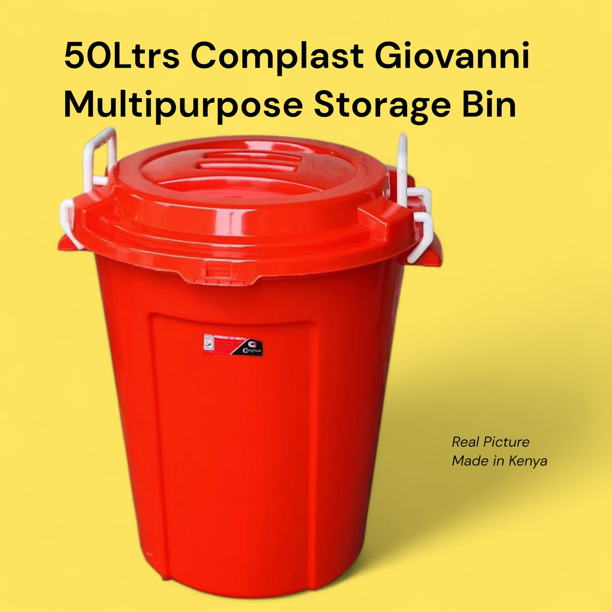 Multipurpose plastic storage bin with side clips — 50 litres