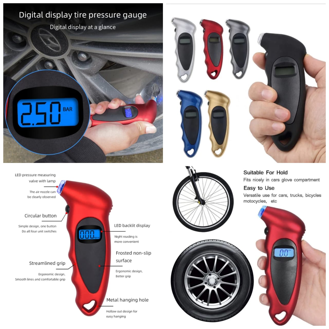 Digital Tire Pressure Gauge, 100 PSI 4 Settings