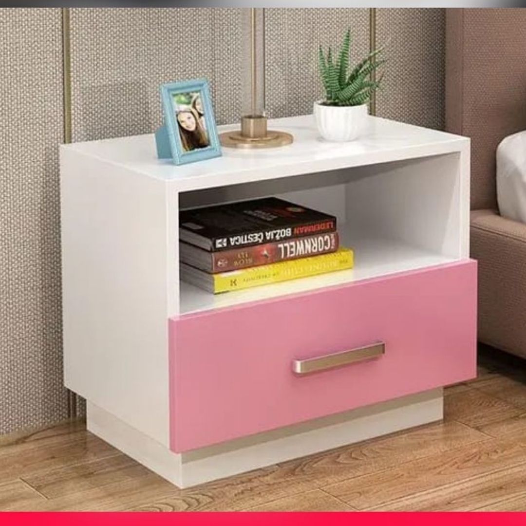Minimalist wooden bedside table with drawer