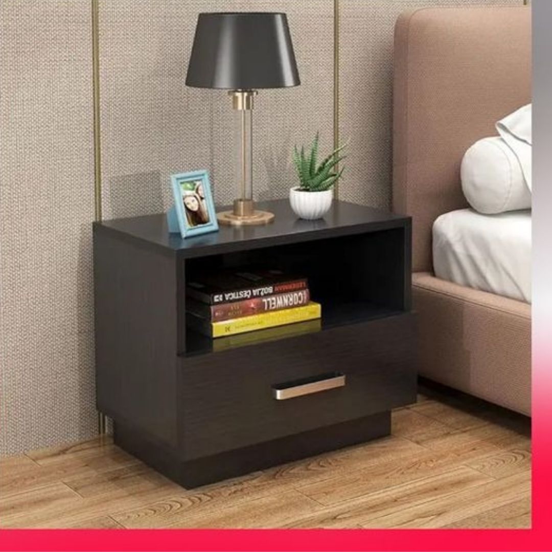 Minimalist wooden bedside table with drawer
