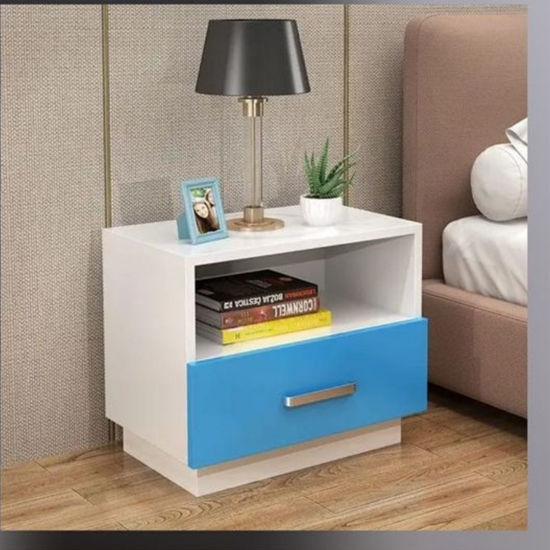 Minimalist wooden bedside table with drawer