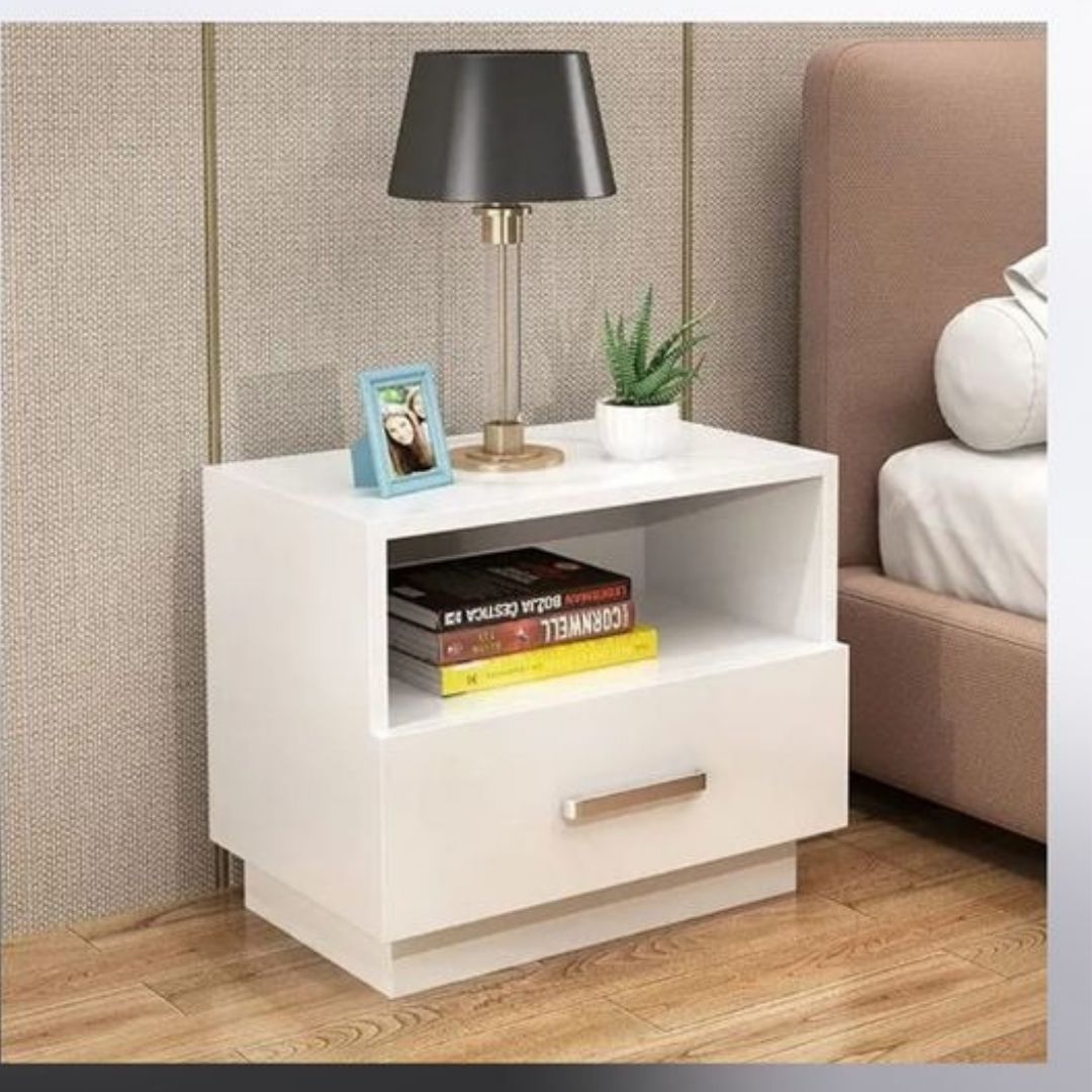 Minimalist wooden bedside table with drawer
